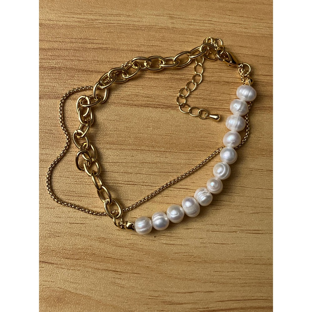 Gold Pearl Bracelet and Earring Set Freshwater Pearl Multi Strand Jewelry Womens - Picture 2 of 5